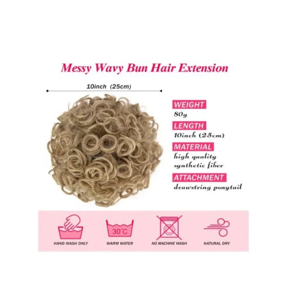 Messy Bun Hair Piece Fluffy Large Curly Ash Blonde Hair Bun Drawstring Ponytail